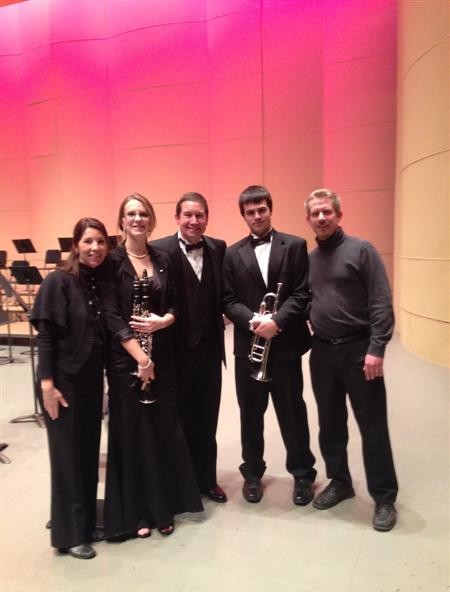 Pictured are Mrs. Heather Hundt, director of Bands at Rolland-Warner Middle School, Ms. Stephanie Wilcox (clarinet), Mr. Scott Boerma, Director of Bands at Western Michigan University, Mr. Timothy Waelde (trumpet) and Mr. Daniel Hundt, director of Bands at Lapeer West.   