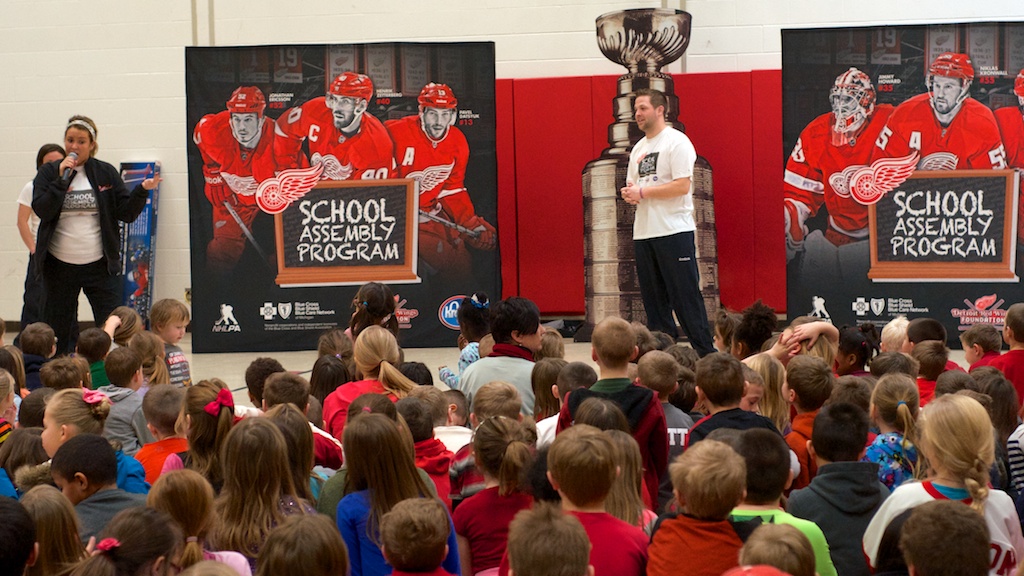 Over 400 students attended Monday's Detroit Red Wings assembly at Mayfield Elementary.