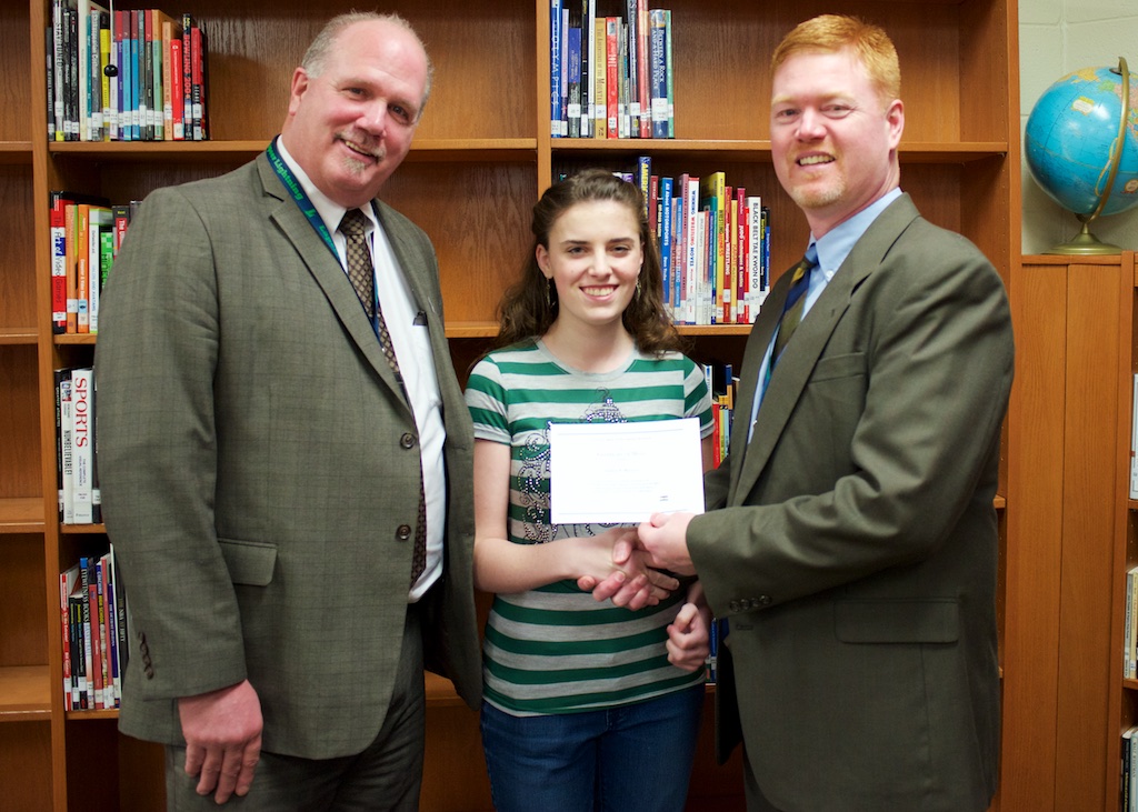 Aubrey Bourret pictued with LHS Principals Tim Zeeman (left) and Doug Lindsay. 